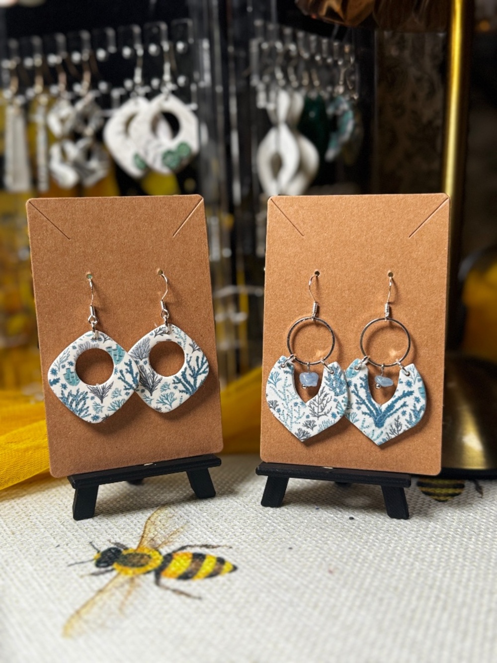 Coastal Coral Reef Polymer Clay Earrings | Wood Stud Dangles